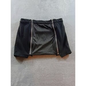 Maison Blanche Skirt Womens Small Black Mini Zip Faux Leather Panel Stretch